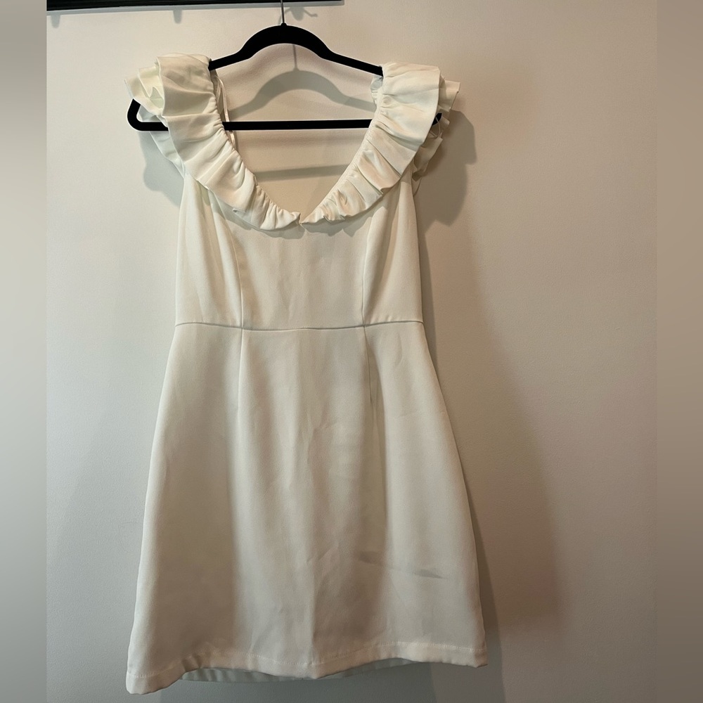 NWT White Ruffle V Neck Mini Dress | Bachelorette